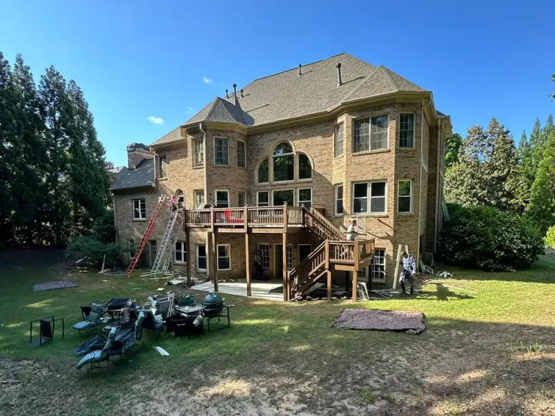 Rear elevation during a large window replacement installation